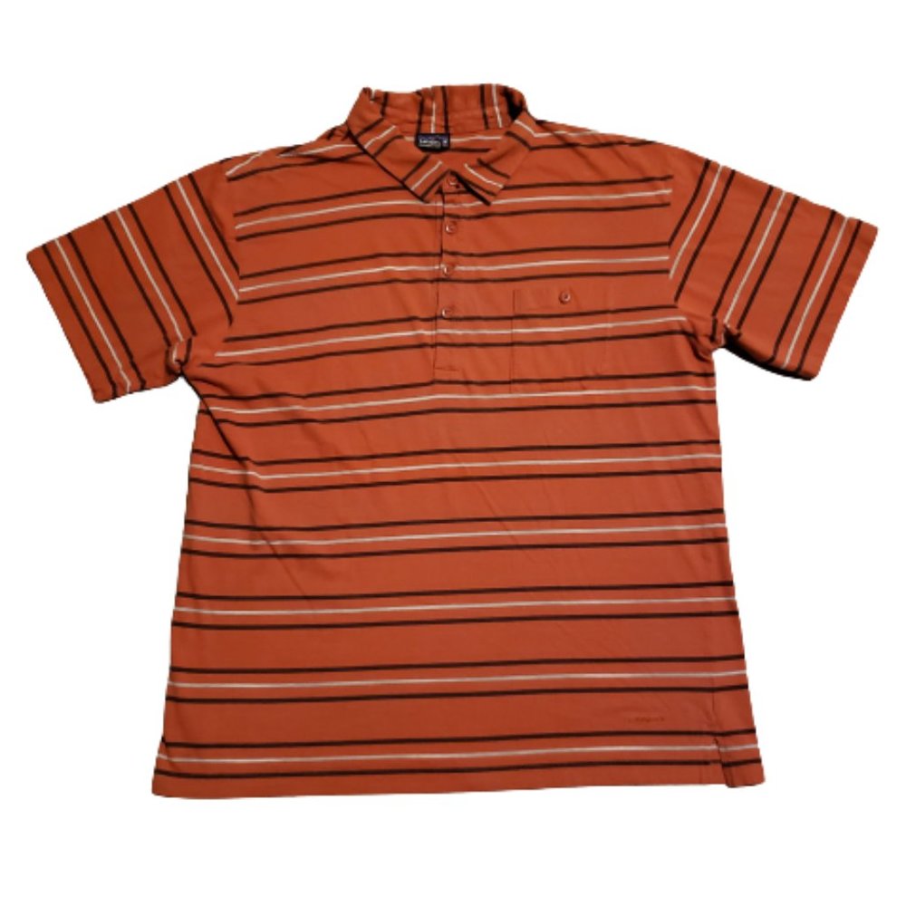 Patagonia Striped Polo Shirt Orange Men's Large L Organic Cotton Trendy Classic